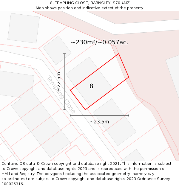 8, TEMPLING CLOSE, BARNSLEY, S70 4NZ: Plot and title map