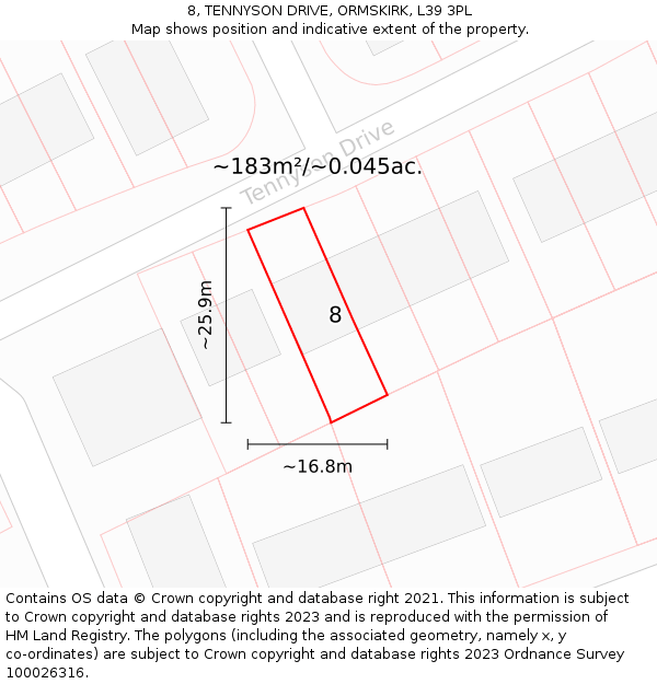 8, TENNYSON DRIVE, ORMSKIRK, L39 3PL: Plot and title map