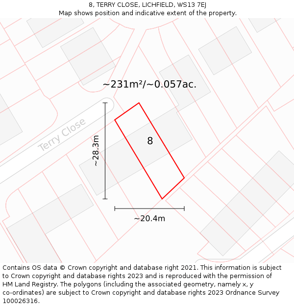 8, TERRY CLOSE, LICHFIELD, WS13 7EJ: Plot and title map