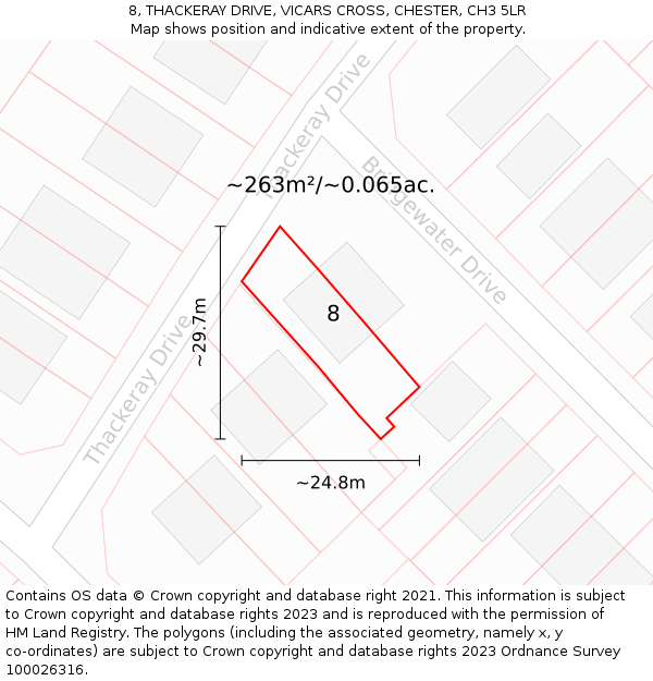 8, THACKERAY DRIVE, VICARS CROSS, CHESTER, CH3 5LR: Plot and title map