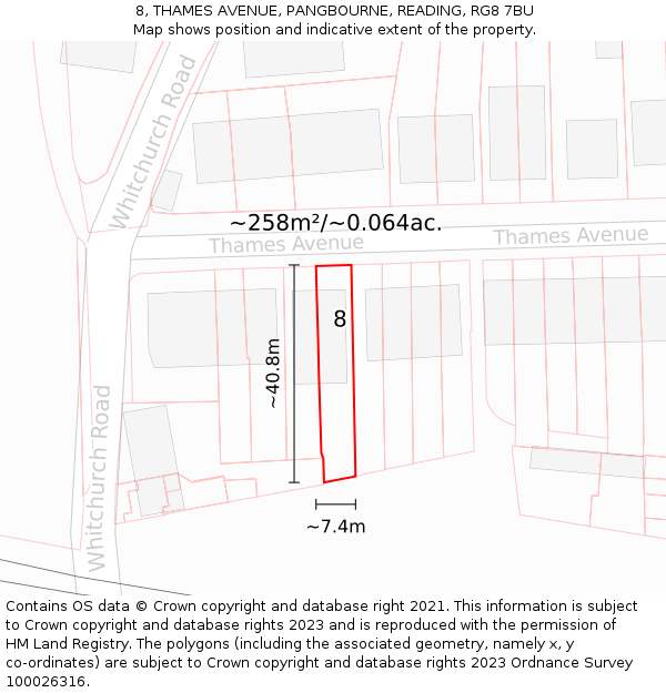 8, THAMES AVENUE, PANGBOURNE, READING, RG8 7BU: Plot and title map