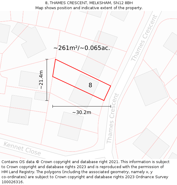 8, THAMES CRESCENT, MELKSHAM, SN12 8BH: Plot and title map