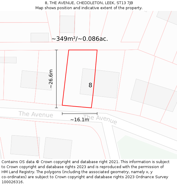 8, THE AVENUE, CHEDDLETON, LEEK, ST13 7JB: Plot and title map