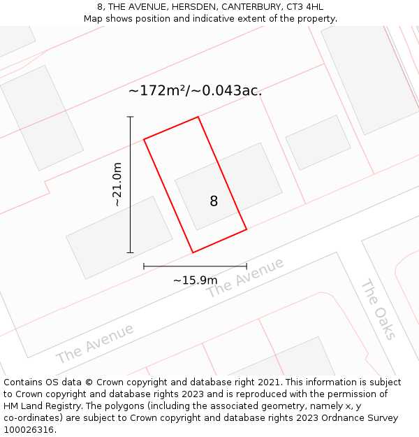 8, THE AVENUE, HERSDEN, CANTERBURY, CT3 4HL: Plot and title map