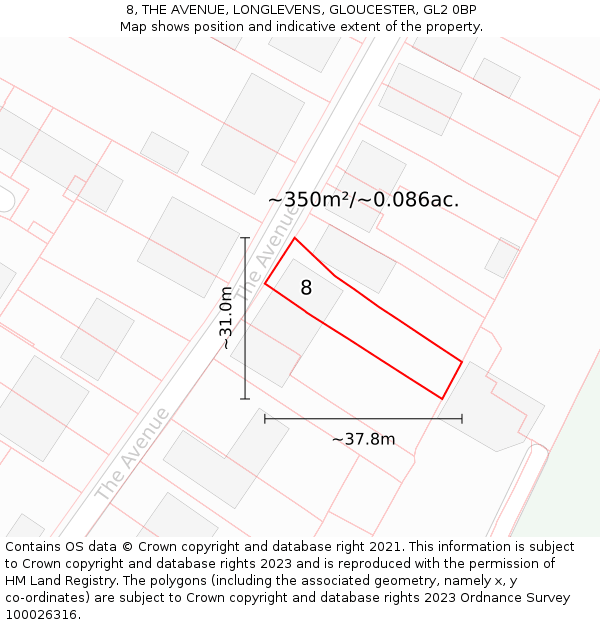 8, THE AVENUE, LONGLEVENS, GLOUCESTER, GL2 0BP: Plot and title map