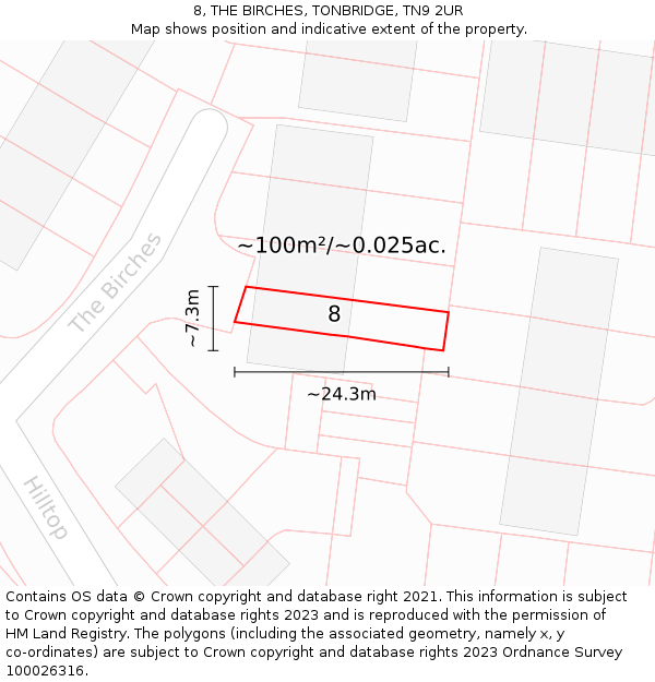 8, THE BIRCHES, TONBRIDGE, TN9 2UR: Plot and title map