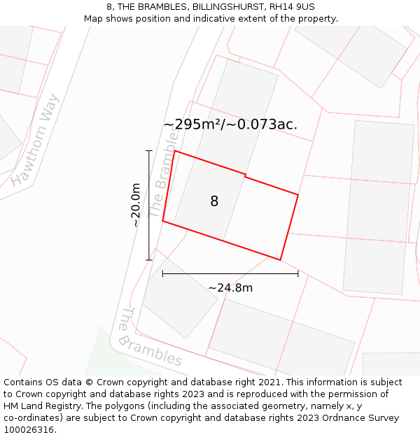 8, THE BRAMBLES, BILLINGSHURST, RH14 9US: Plot and title map