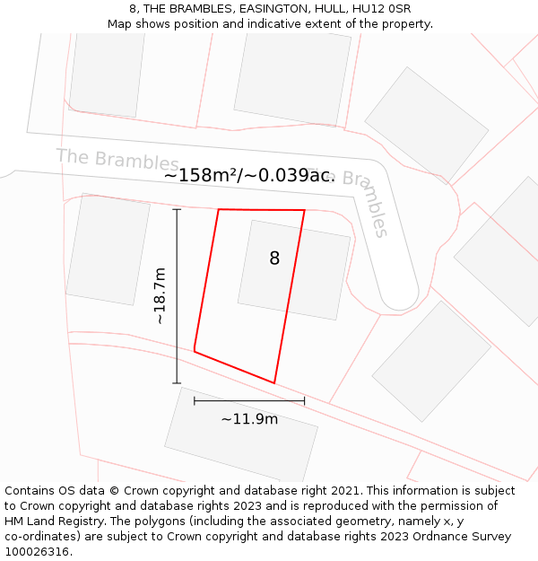 8, THE BRAMBLES, EASINGTON, HULL, HU12 0SR: Plot and title map