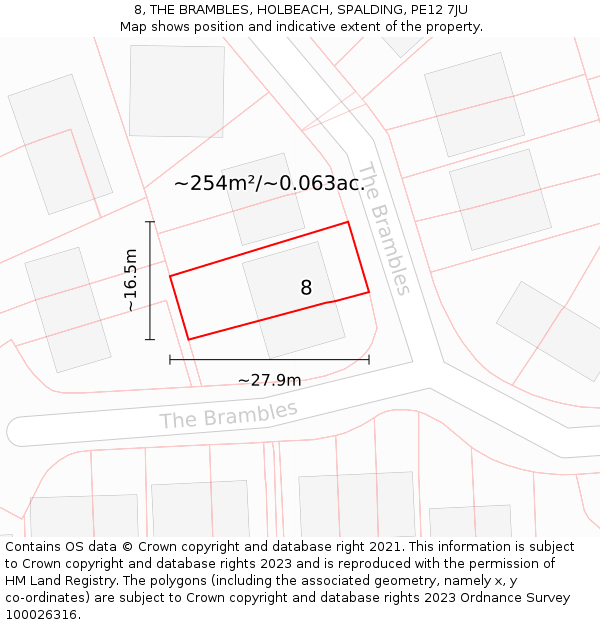 8, THE BRAMBLES, HOLBEACH, SPALDING, PE12 7JU: Plot and title map