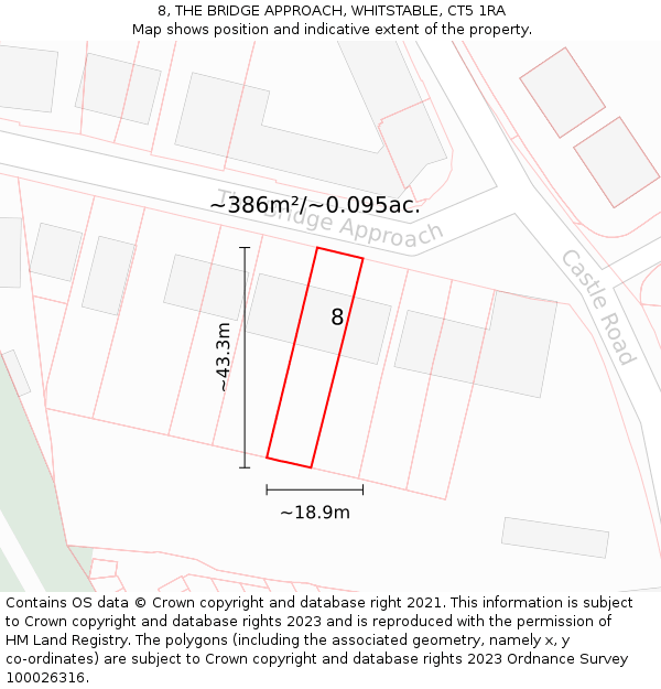 8, THE BRIDGE APPROACH, WHITSTABLE, CT5 1RA: Plot and title map