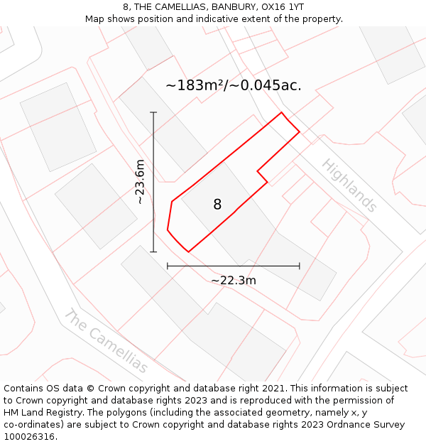 8, THE CAMELLIAS, BANBURY, OX16 1YT: Plot and title map