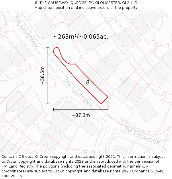 8, THE CAUSEWAY, QUEDGELEY, GLOUCESTER, GL2 4LD: Plot and title map