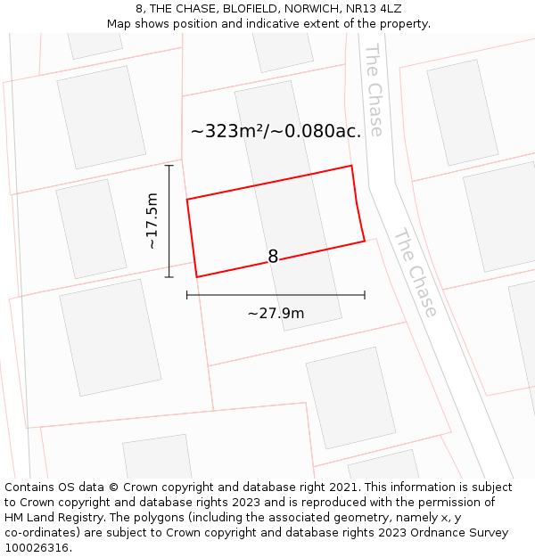8, THE CHASE, BLOFIELD, NORWICH, NR13 4LZ: Plot and title map