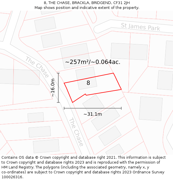 8, THE CHASE, BRACKLA, BRIDGEND, CF31 2JH: Plot and title map