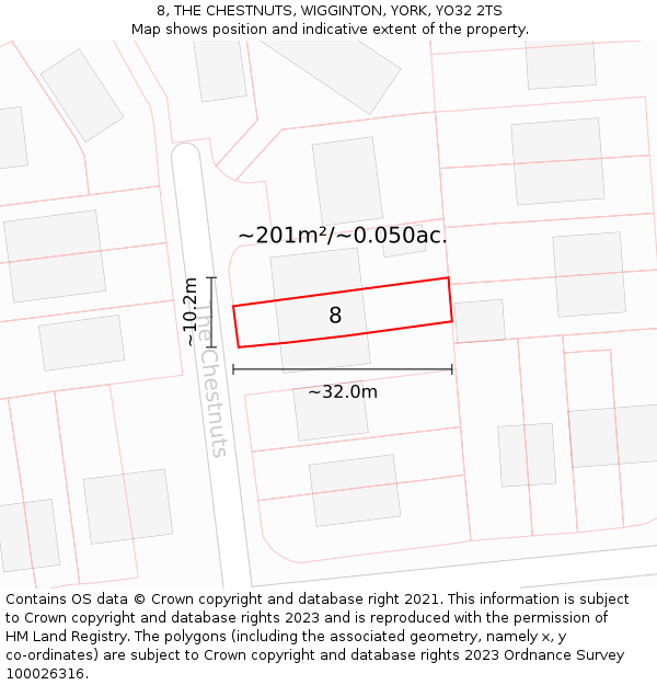 8, THE CHESTNUTS, WIGGINTON, YORK, YO32 2TS: Plot and title map