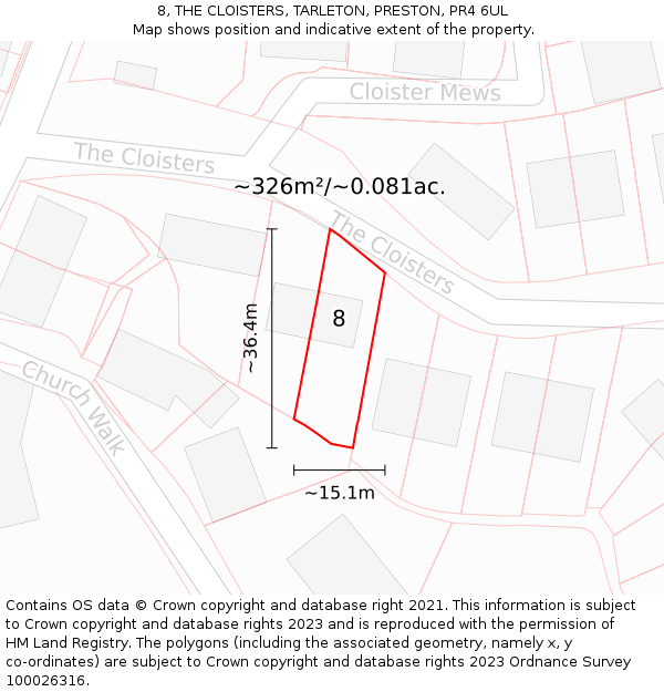 8, THE CLOISTERS, TARLETON, PRESTON, PR4 6UL: Plot and title map