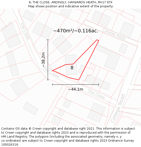 8, THE CLOSE, ARDINGLY, HAYWARDS HEATH, RH17 6TX: Plot and title map
