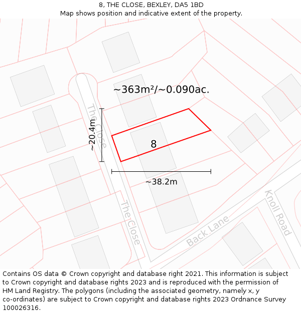 8, THE CLOSE, BEXLEY, DA5 1BD: Plot and title map