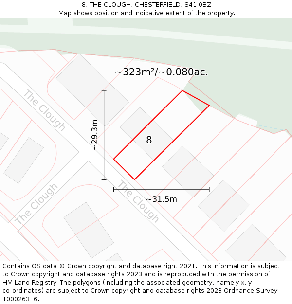 8, THE CLOUGH, CHESTERFIELD, S41 0BZ: Plot and title map