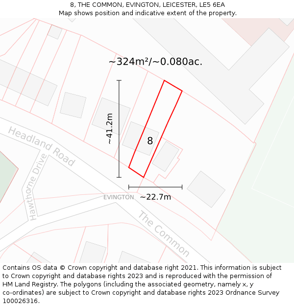 8, THE COMMON, EVINGTON, LEICESTER, LE5 6EA: Plot and title map