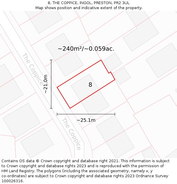 8, THE COPPICE, INGOL, PRESTON, PR2 3UL: Plot and title map