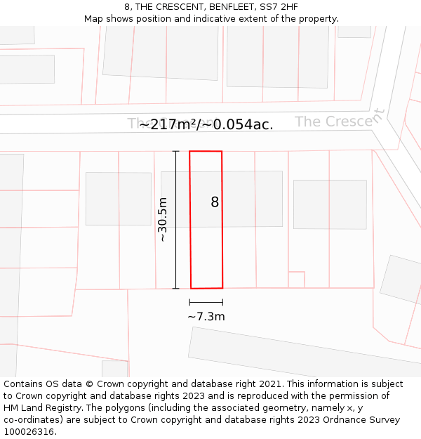 8, THE CRESCENT, BENFLEET, SS7 2HF: Plot and title map
