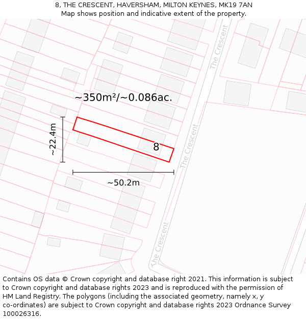 8, THE CRESCENT, HAVERSHAM, MILTON KEYNES, MK19 7AN: Plot and title map