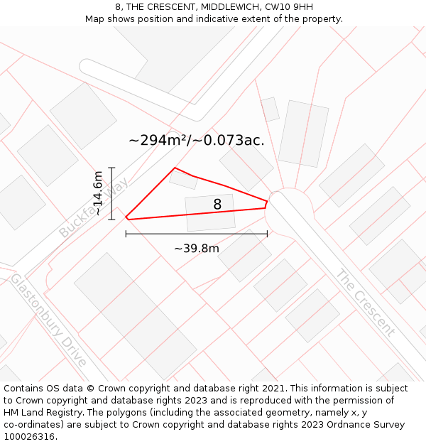 8, THE CRESCENT, MIDDLEWICH, CW10 9HH: Plot and title map