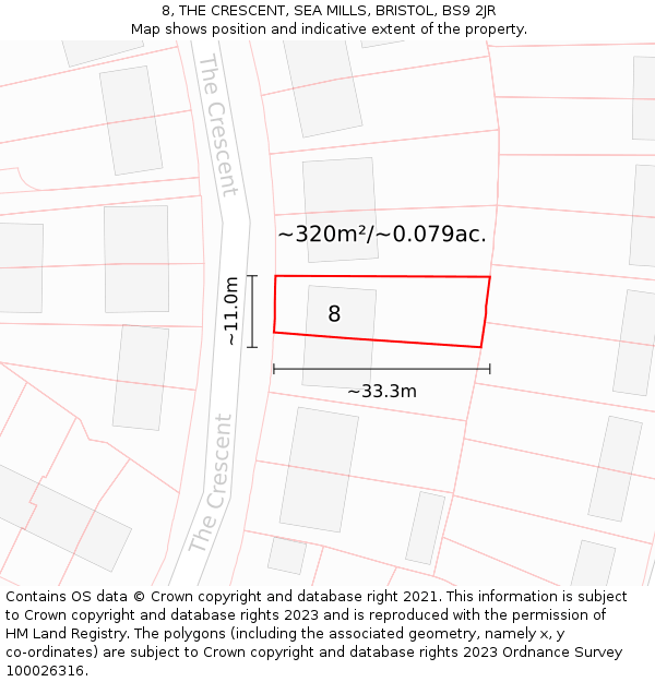 8, THE CRESCENT, SEA MILLS, BRISTOL, BS9 2JR: Plot and title map