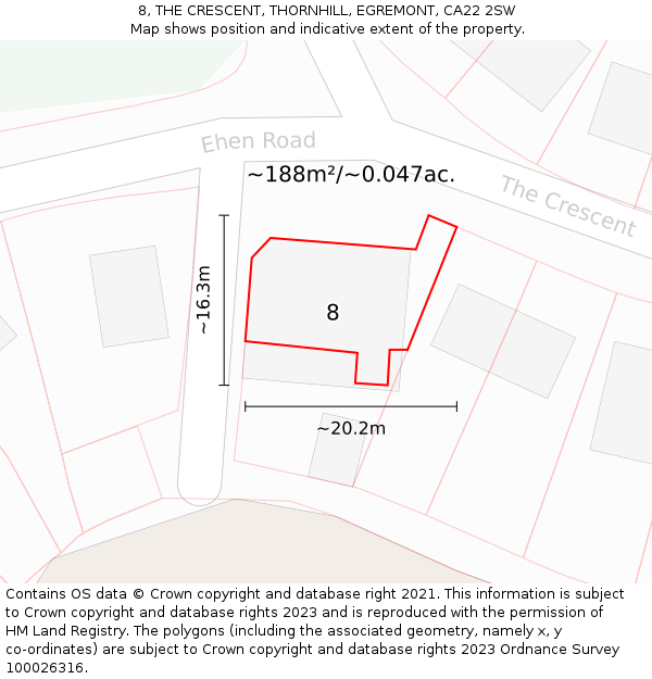 8, THE CRESCENT, THORNHILL, EGREMONT, CA22 2SW: Plot and title map