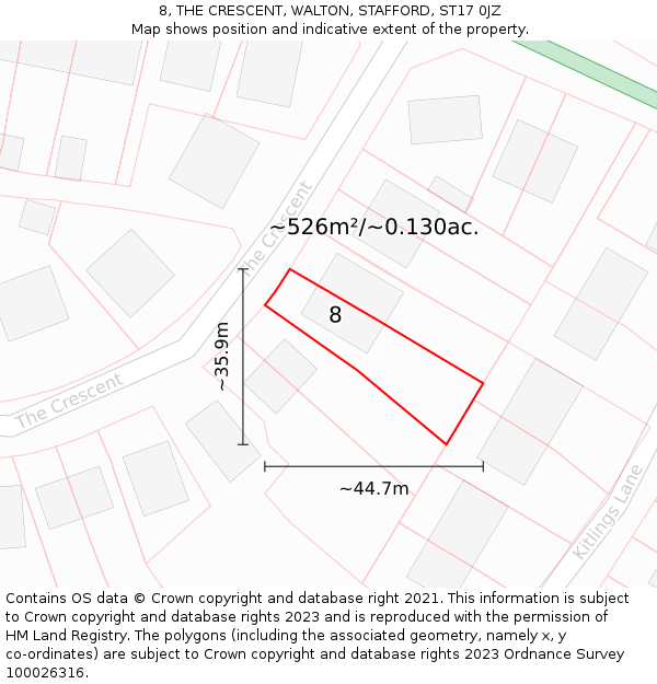 8, THE CRESCENT, WALTON, STAFFORD, ST17 0JZ: Plot and title map