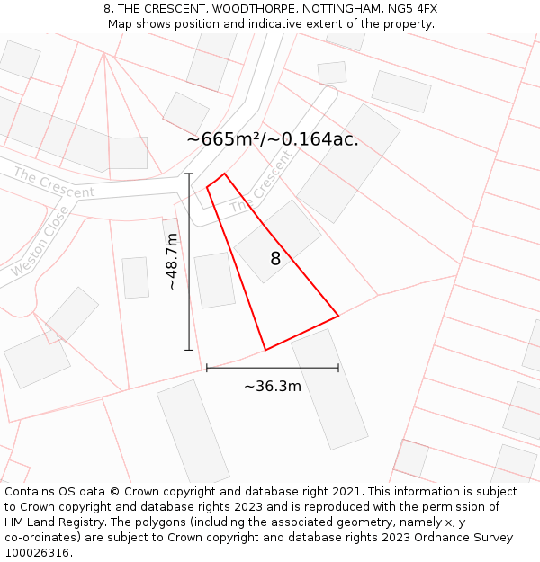8, THE CRESCENT, WOODTHORPE, NOTTINGHAM, NG5 4FX: Plot and title map