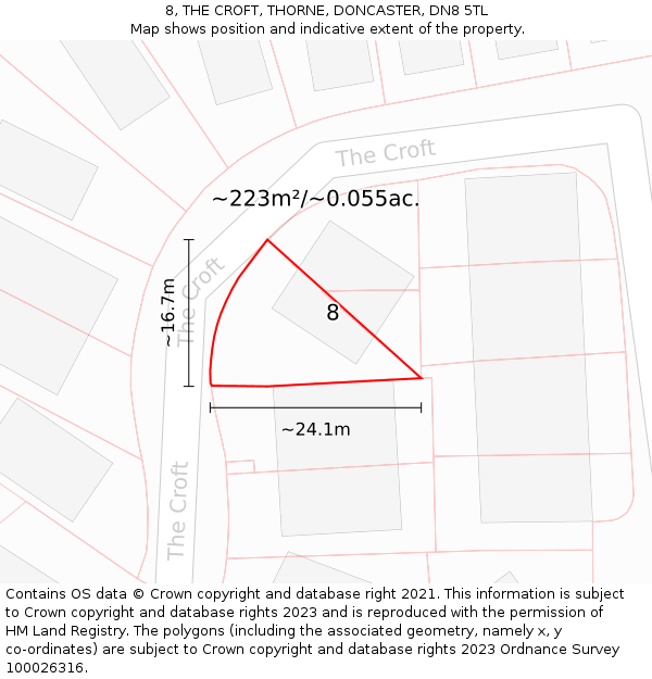8, THE CROFT, THORNE, DONCASTER, DN8 5TL: Plot and title map