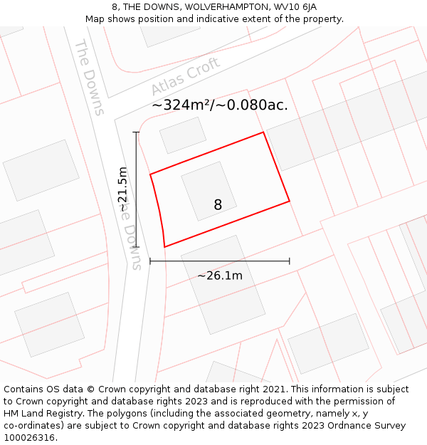 8, THE DOWNS, WOLVERHAMPTON, WV10 6JA: Plot and title map