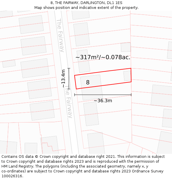8, THE FAIRWAY, DARLINGTON, DL1 1ES: Plot and title map