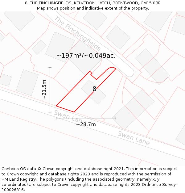 8, THE FINCHINGFIELDS, KELVEDON HATCH, BRENTWOOD, CM15 0BP: Plot and title map