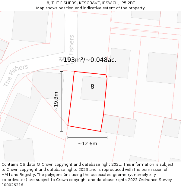 8, THE FISHERS, KESGRAVE, IPSWICH, IP5 2BT: Plot and title map