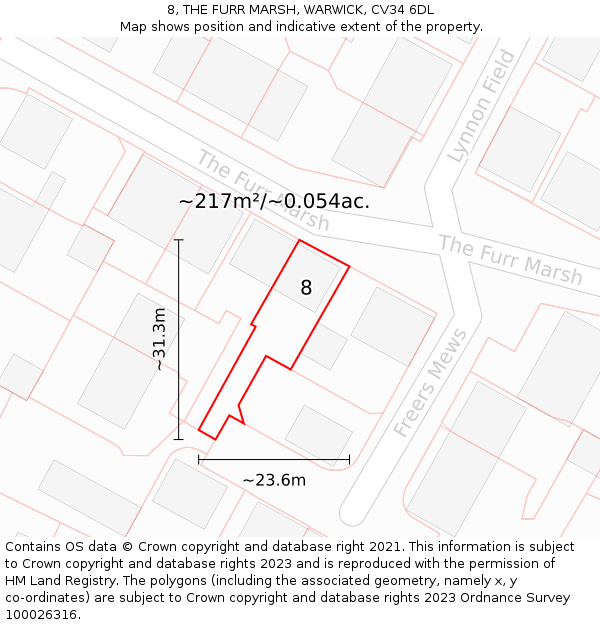 8, THE FURR MARSH, WARWICK, CV34 6DL: Plot and title map