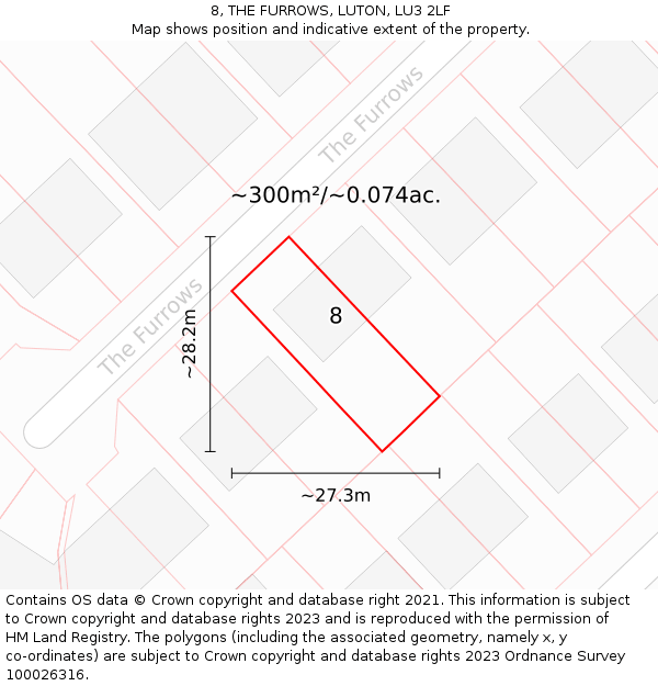8, THE FURROWS, LUTON, LU3 2LF: Plot and title map