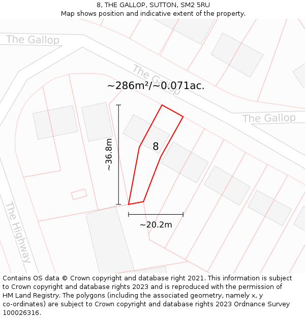 8, THE GALLOP, SUTTON, SM2 5RU: Plot and title map