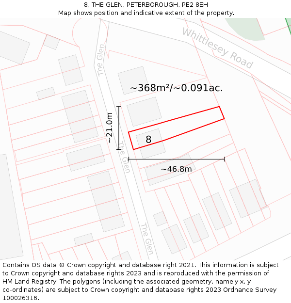 8, THE GLEN, PETERBOROUGH, PE2 8EH: Plot and title map