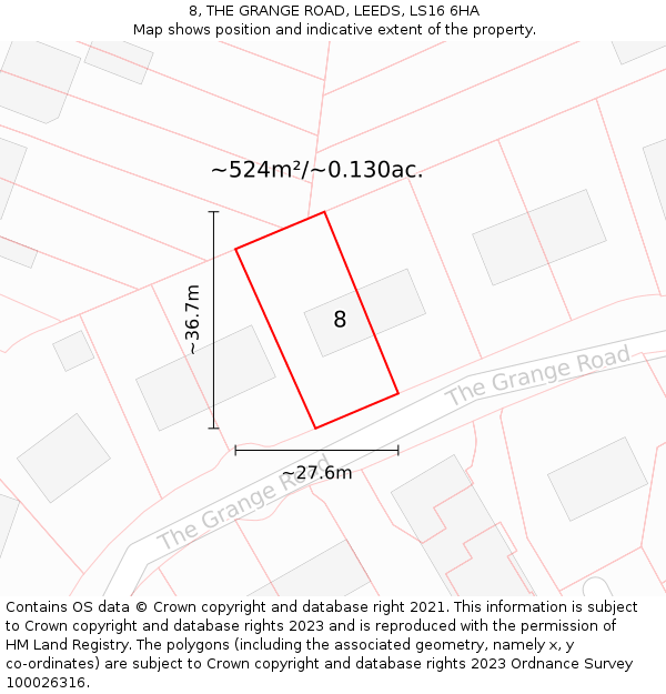 8, THE GRANGE ROAD, LEEDS, LS16 6HA: Plot and title map