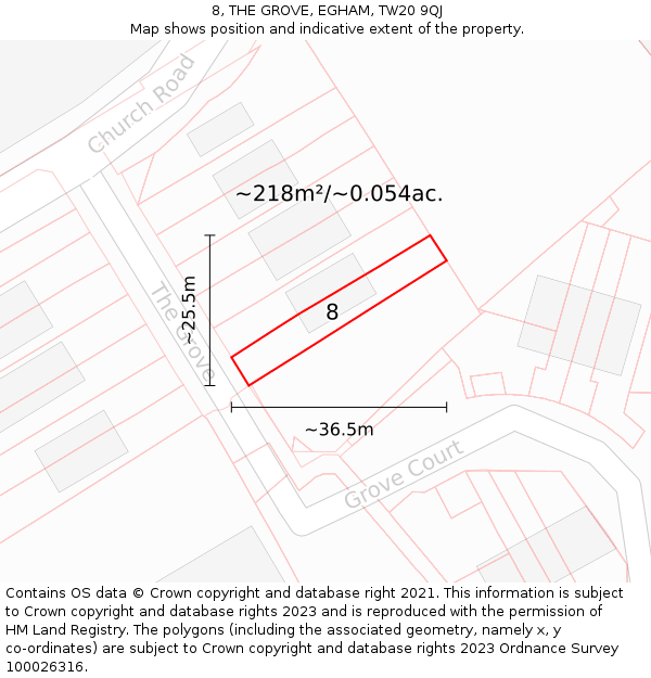 8, THE GROVE, EGHAM, TW20 9QJ: Plot and title map