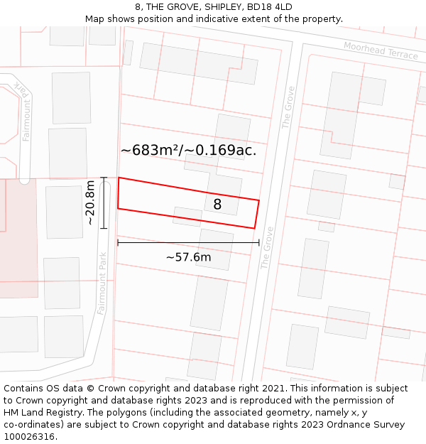8, THE GROVE, SHIPLEY, BD18 4LD: Plot and title map