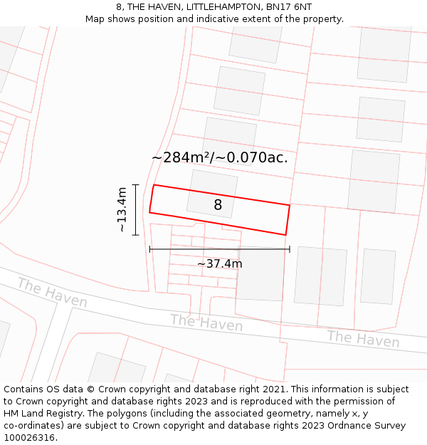 8, THE HAVEN, LITTLEHAMPTON, BN17 6NT: Plot and title map