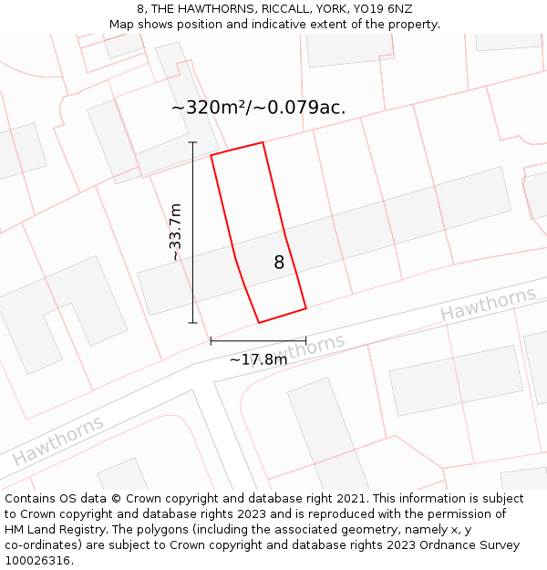 8, THE HAWTHORNS, RICCALL, YORK, YO19 6NZ: Plot and title map