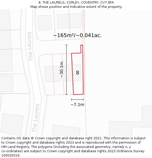 8, THE LAURELS, CORLEY, COVENTRY, CV7 8FA: Plot and title map