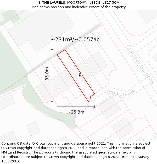 8, THE LAURELS, MOORTOWN, LEEDS, LS17 5GA: Plot and title map