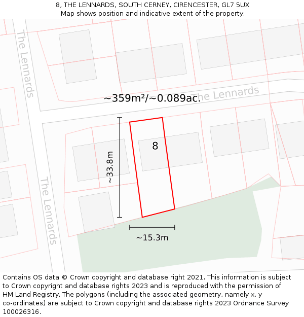 8, THE LENNARDS, SOUTH CERNEY, CIRENCESTER, GL7 5UX: Plot and title map