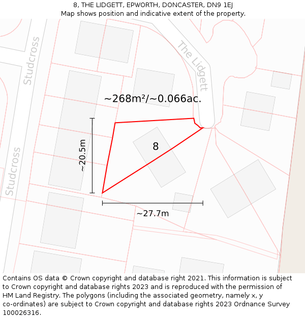 8, THE LIDGETT, EPWORTH, DONCASTER, DN9 1EJ: Plot and title map